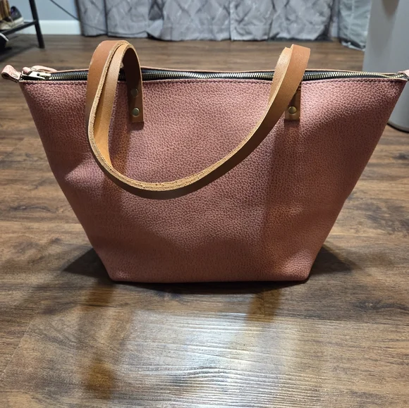 Portland Leather Goods Flamingo? Pink Pebbled Leather Large Tote Bag Purse - Picture 2 of 7